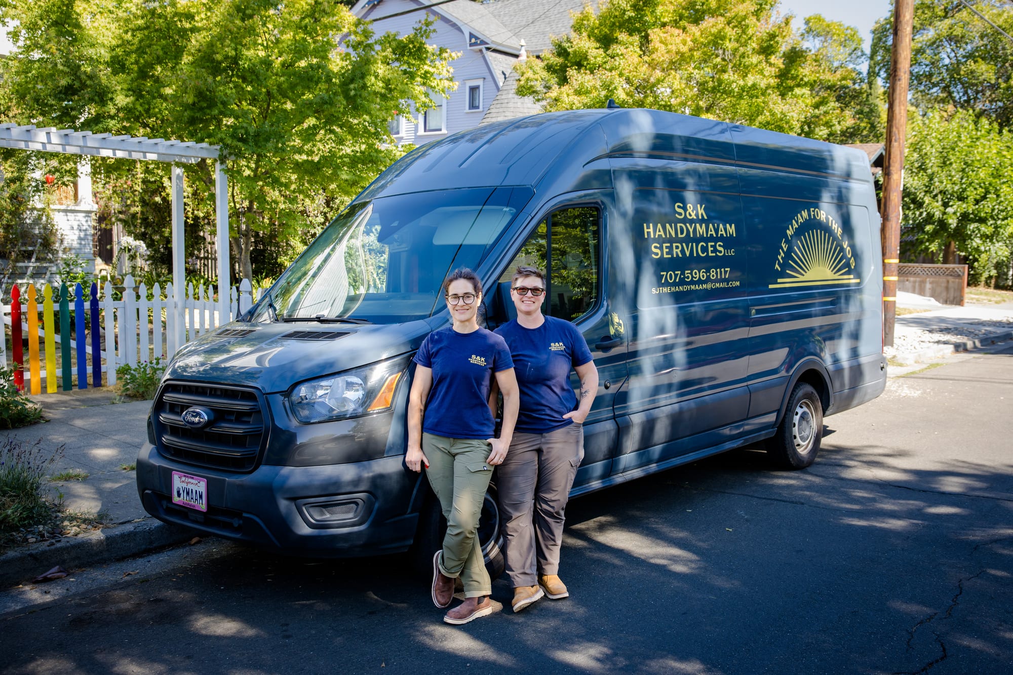 SJ and Lisa with the S&K Handyma'am Services work van